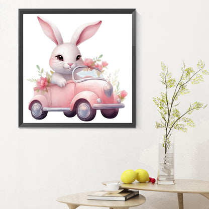 Pink Car Bunny - Full Round Drill Diamond Painting 30*30CM