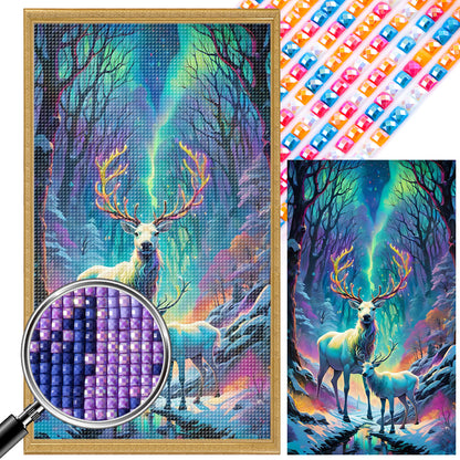 Christmas Aurora Elk - Full AB Drill Square Diamond Painting 40*70CM