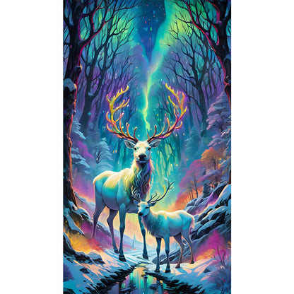 Christmas Aurora Elk - Full AB Drill Square Diamond Painting 40*70CM