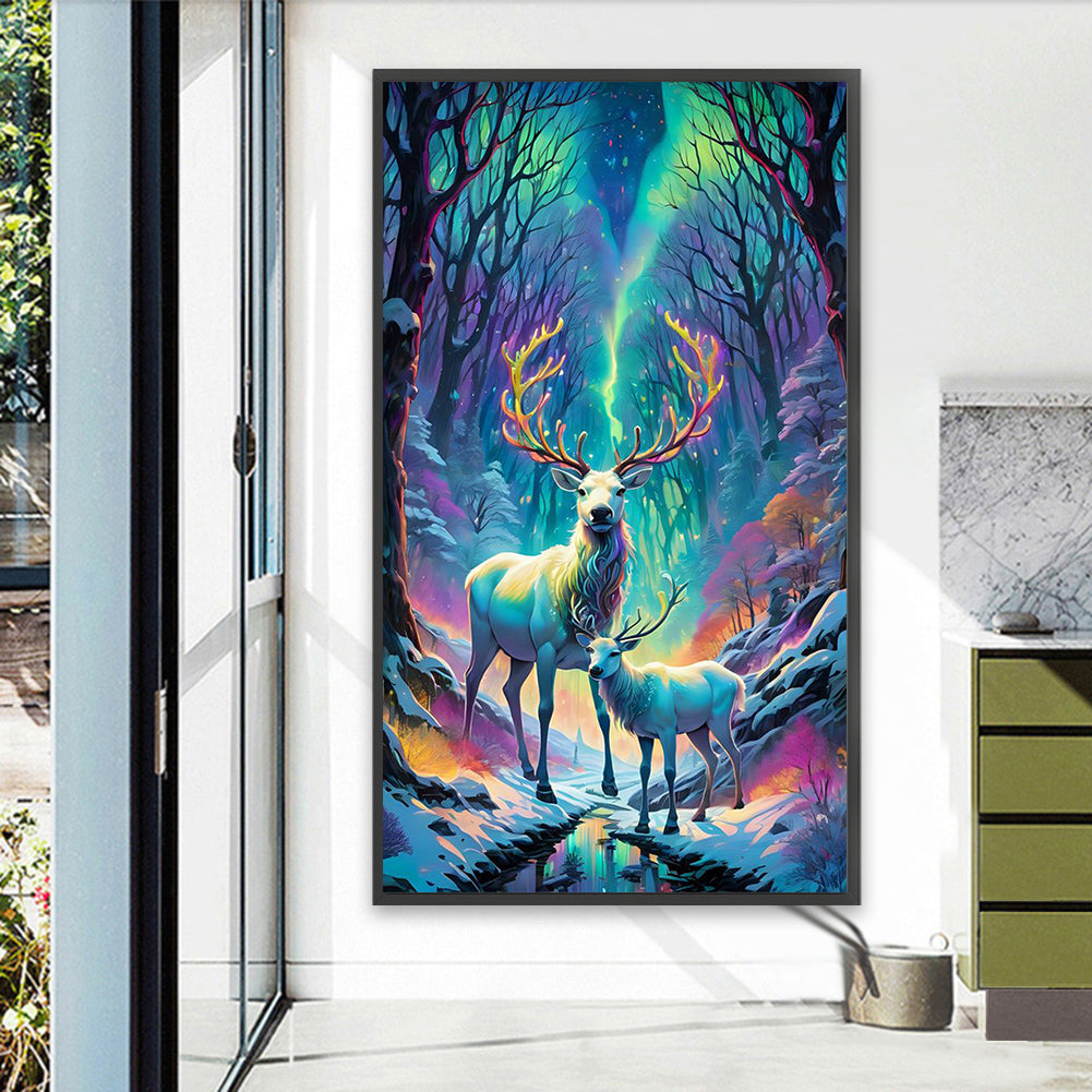 Christmas Aurora Elk - Full AB Drill Square Diamond Painting 40*70CM