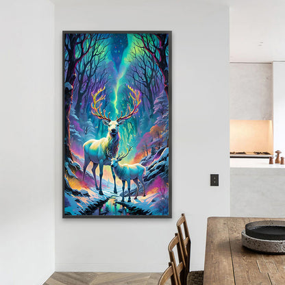 Christmas Aurora Elk - Full AB Drill Square Diamond Painting 40*70CM