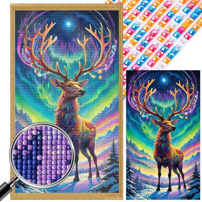 Christmas Aurora Elk - Full AB Drill Square Diamond Painting 40*70CM