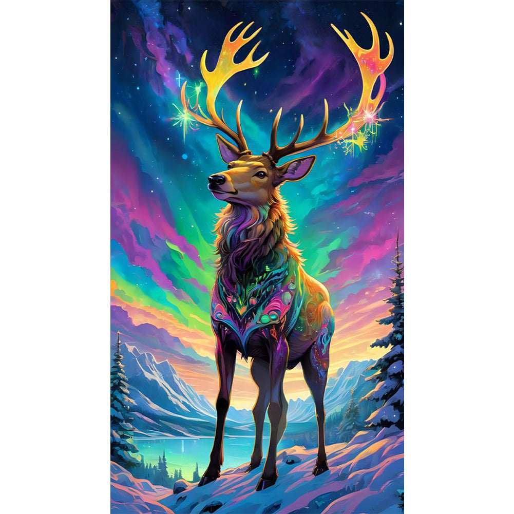 Christmas Aurora Elk - Full AB Drill Square Diamond Painting 40*70CM
