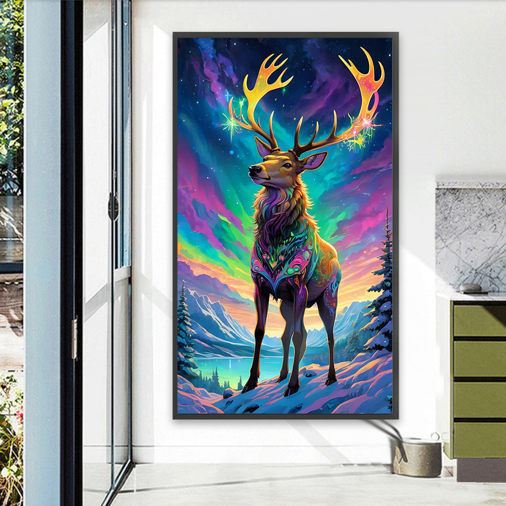 Christmas Aurora Elk - Full AB Drill Square Diamond Painting 40*70CM