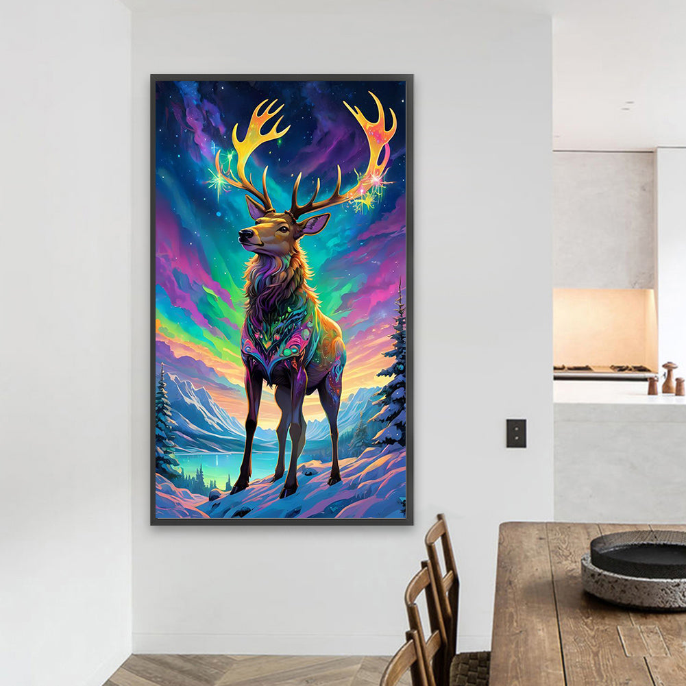 Christmas Aurora Elk - Full AB Drill Square Diamond Painting 40*70CM