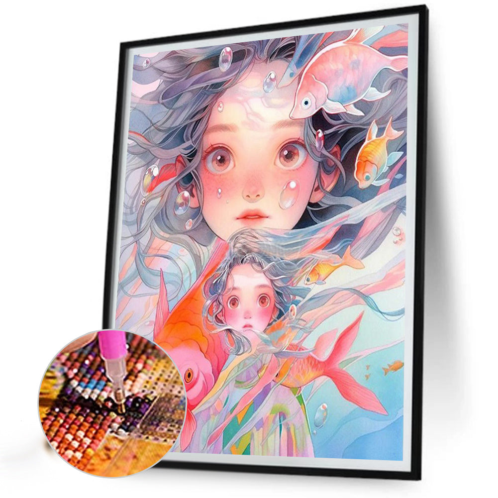 Goldfish And Girl - Full Round Drill Diamond Painting 40*50CM