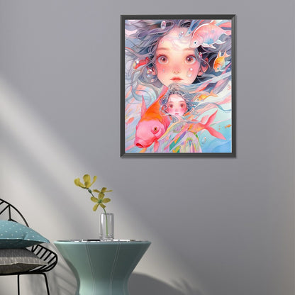 Goldfish And Girl - Full Round Drill Diamond Painting 40*50CM