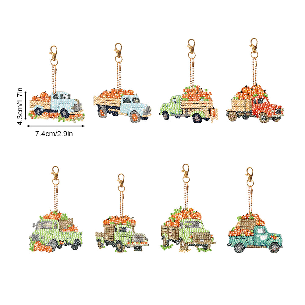 8PCS Double Sided Diamond Painting Art Keychain Pendant (Fruit Vegetable Lorry)