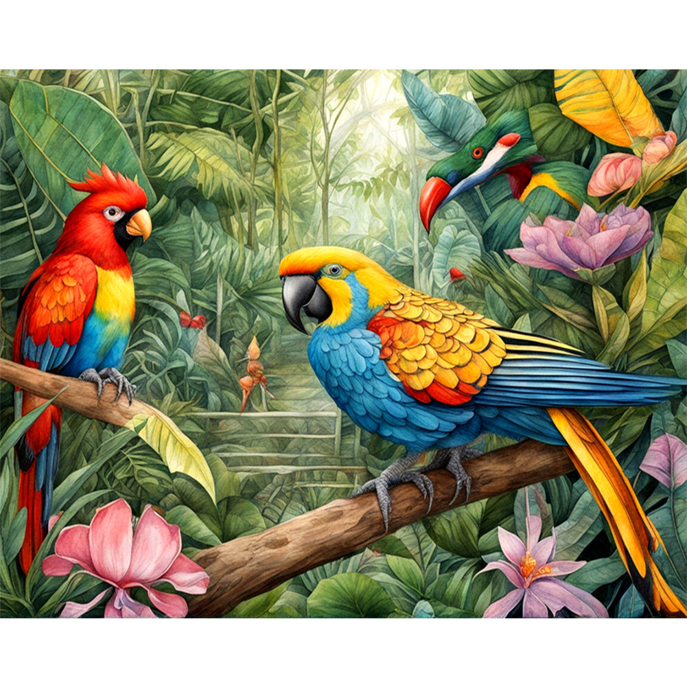 Parrot Bird In Forest - Full Round Drill Diamond Painting 50*40CM