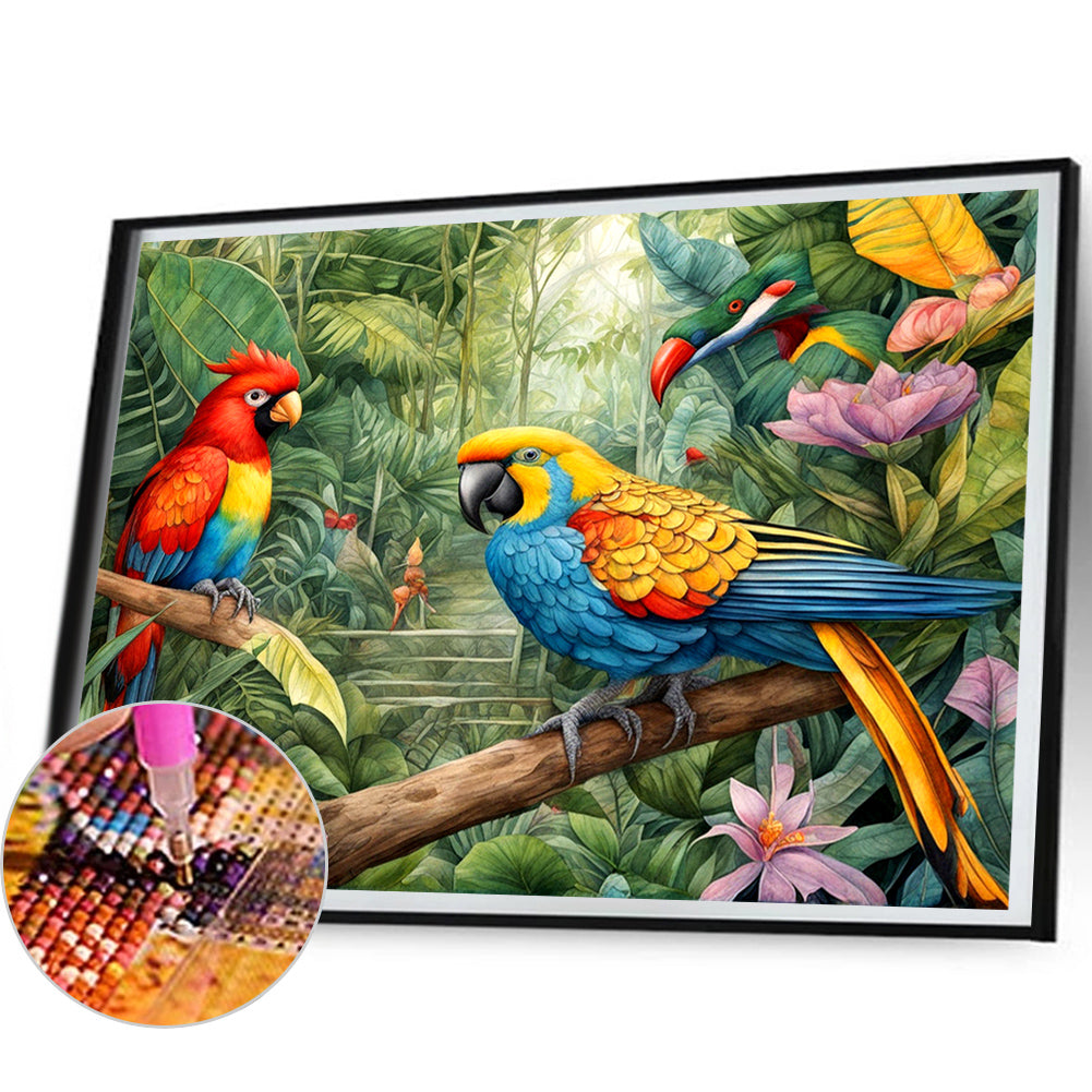 Parrot Bird In Forest - Full Round Drill Diamond Painting 50*40CM