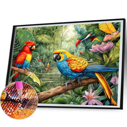 Parrot Bird In Forest - Full Round Drill Diamond Painting 50*40CM