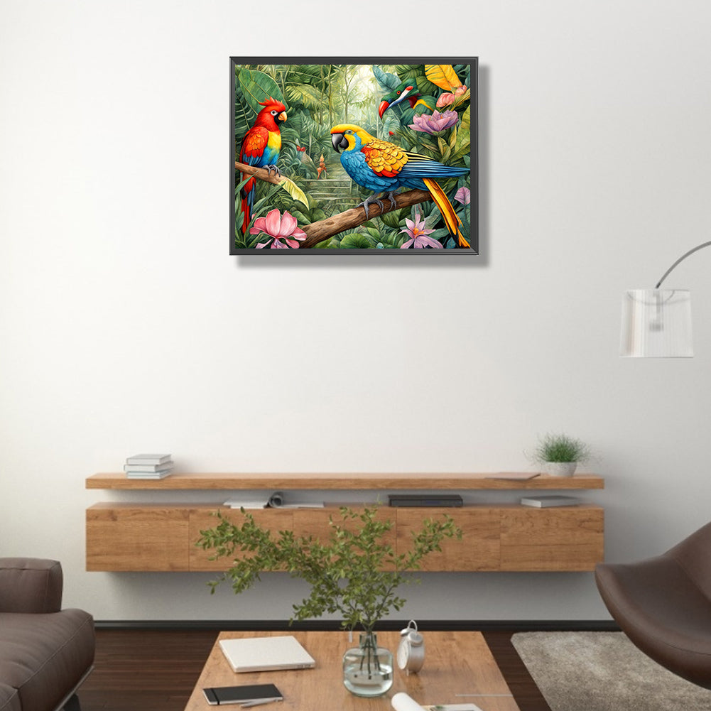 Parrot Bird In Forest - Full Round Drill Diamond Painting 50*40CM