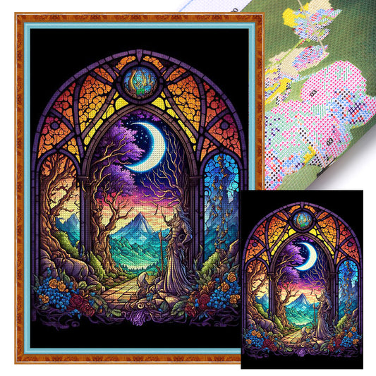 Glass Painting-Witch In The Moonlight - 11CT Stamped Cross Stitch 40*60CM