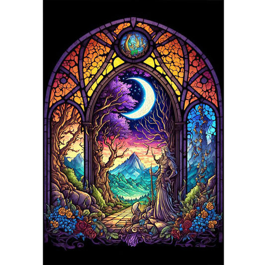 Glass Painting-Witch In The Moonlight - 11CT Stamped Cross Stitch 40*60CM