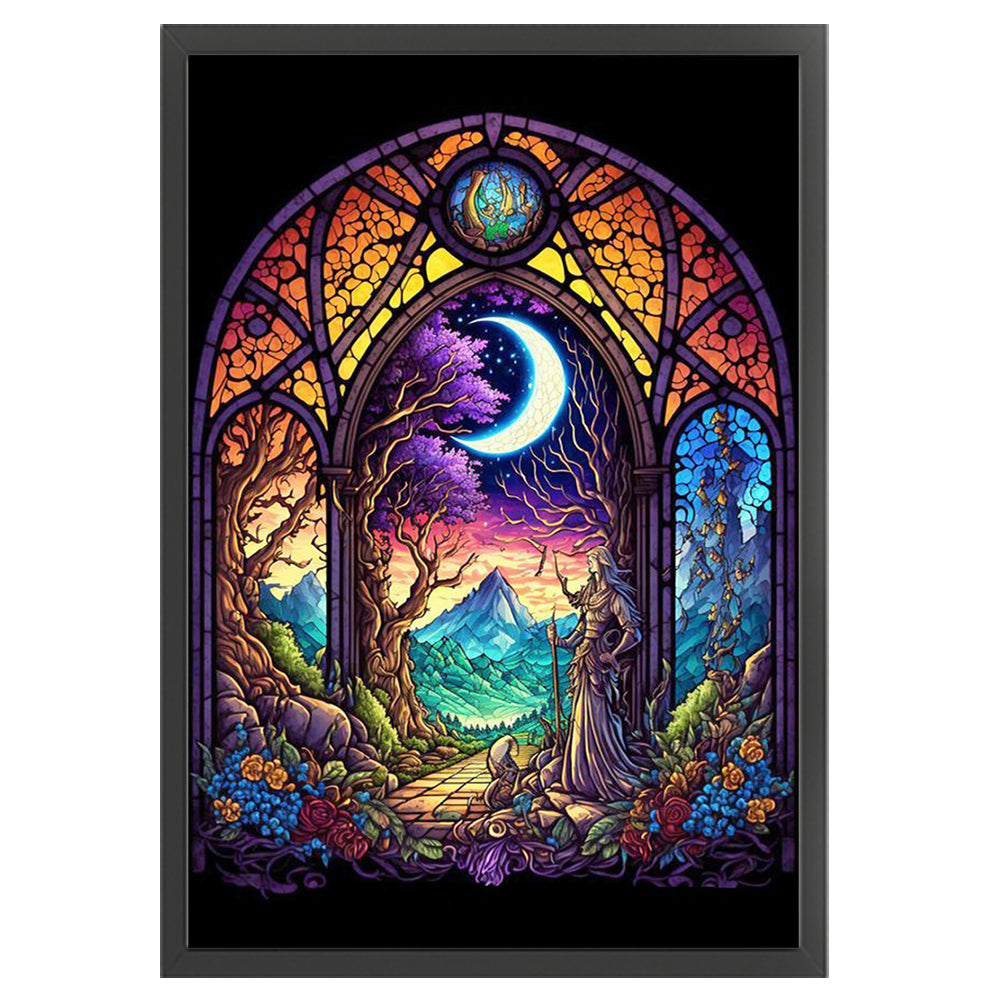 Glass Painting-Witch In The Moonlight - 11CT Stamped Cross Stitch 40*60CM