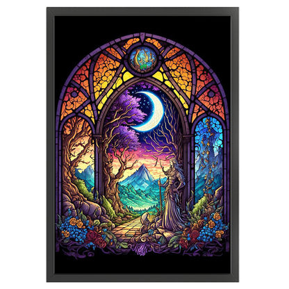 Glass Painting-Witch In The Moonlight - 11CT Stamped Cross Stitch 40*60CM