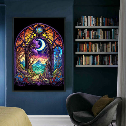 Glass Painting-Witch In The Moonlight - 11CT Stamped Cross Stitch 40*60CM