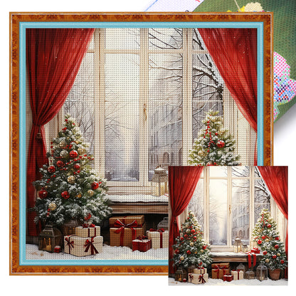 Christmas Window - 11CT Stamped Cross Stitch 50*50CM