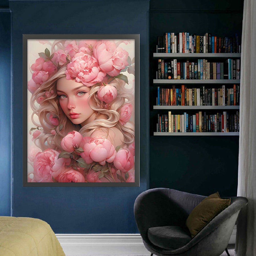 Peony Girl - 11CT Stamped Cross Stitch 50*65CM