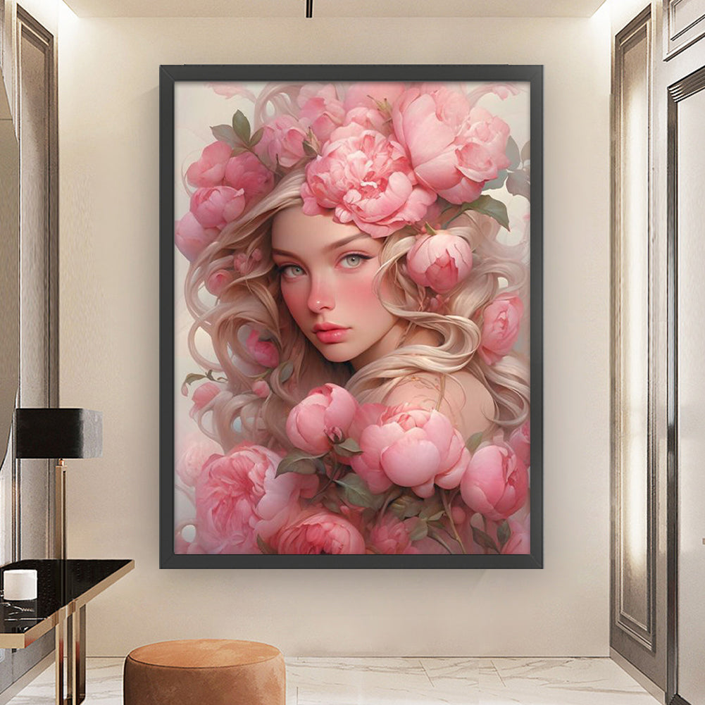 Peony Girl - 11CT Stamped Cross Stitch 50*65CM