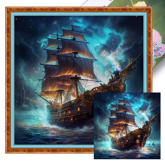 Sea Sailing Boat - 11CT Stamped Cross Stitch 40*40CM