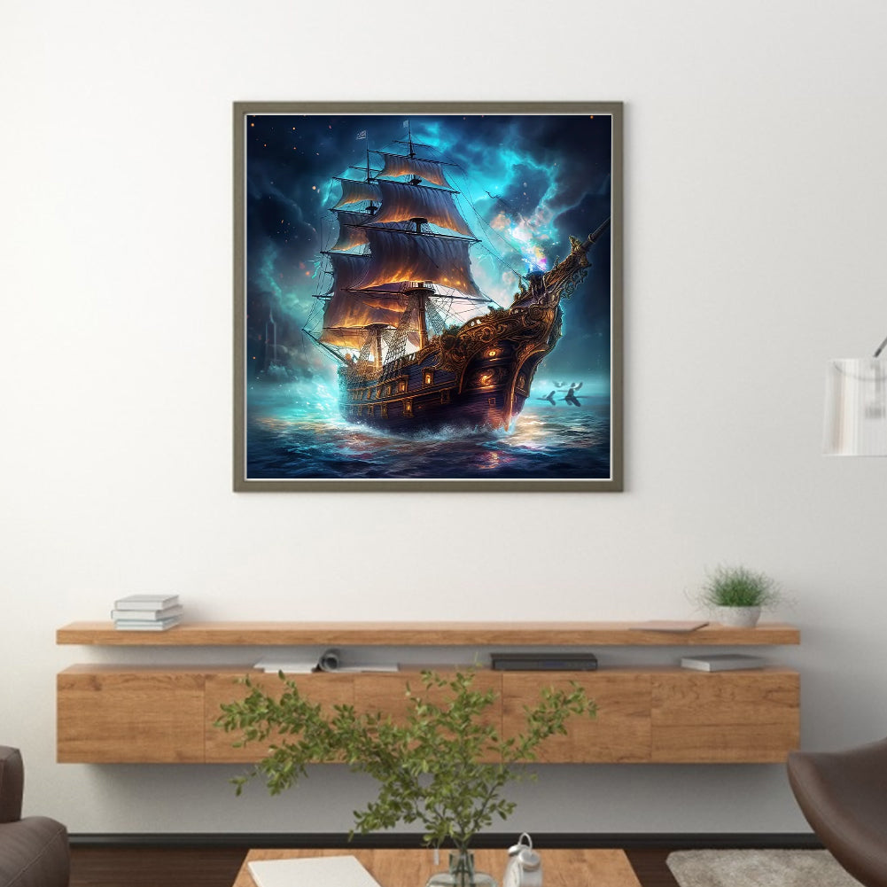 Sea Sailing Boat - 11CT Stamped Cross Stitch 40*40CM