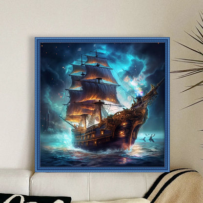 Sea Sailing Boat - 11CT Stamped Cross Stitch 40*40CM