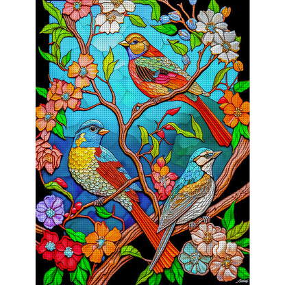 Glass Painting - Flowers And Birds - 11CT Stamped Cross Stitch 40*53CM