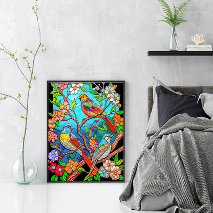 Glass Painting - Flowers And Birds - 11CT Stamped Cross Stitch 40*53CM