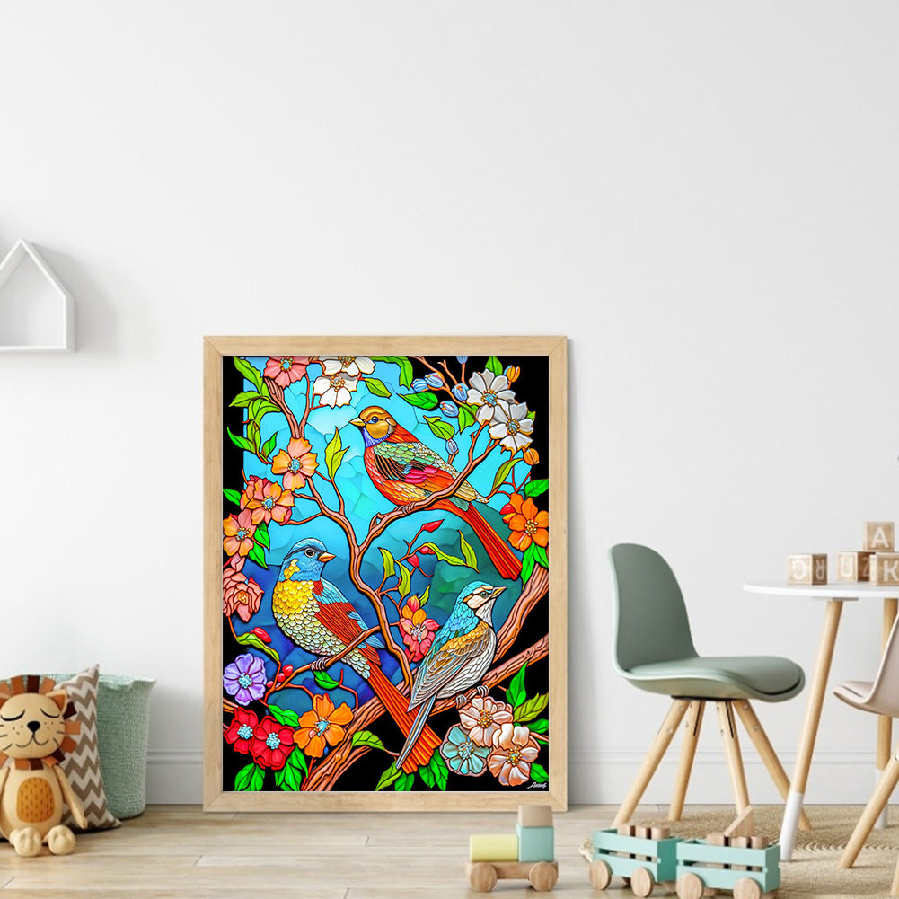 Glass Painting - Flowers And Birds - 11CT Stamped Cross Stitch 40*53CM