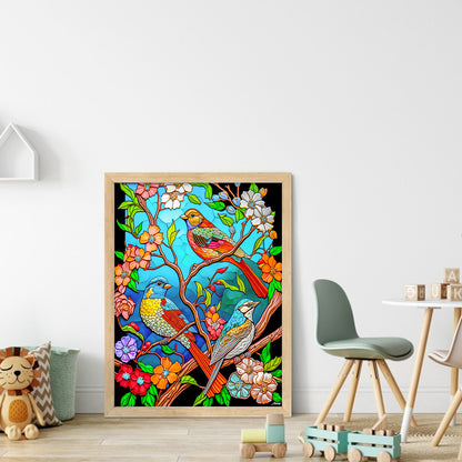 Glass Painting - Flowers And Birds - 11CT Stamped Cross Stitch 40*53CM