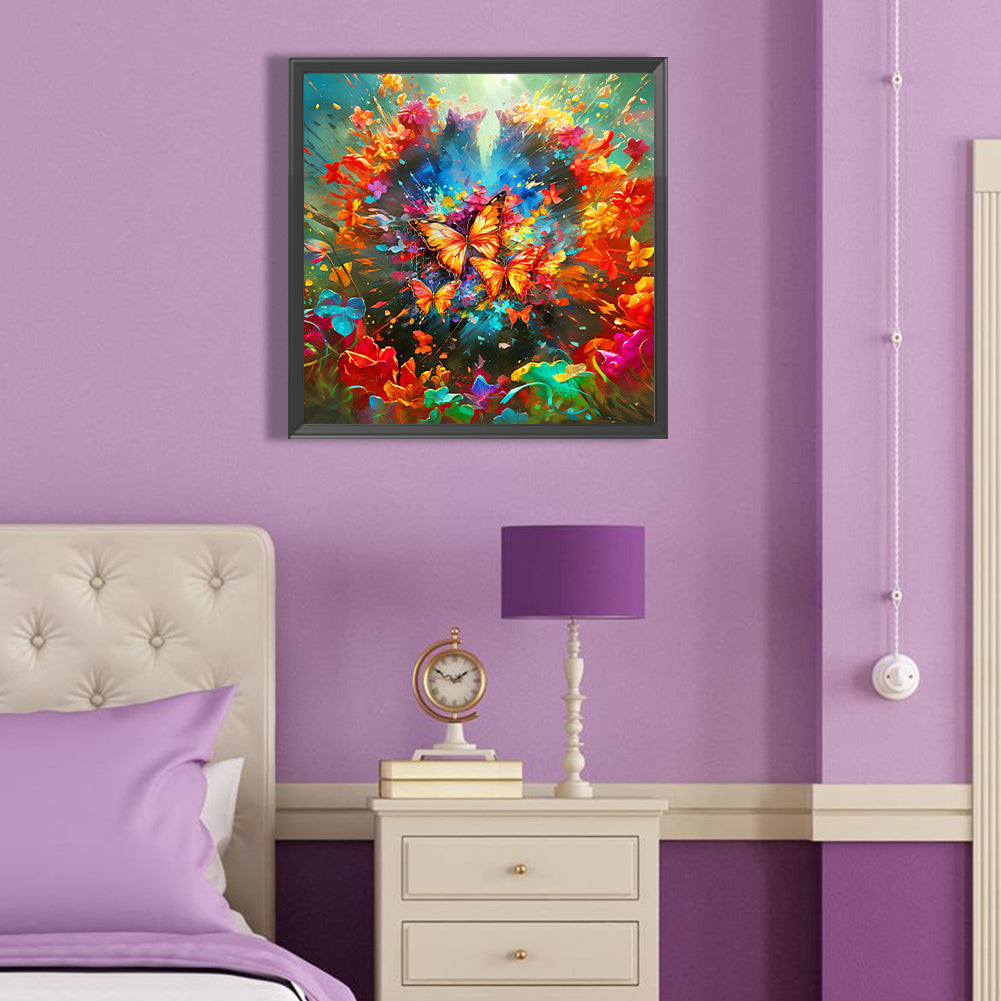 Oil Butterflies And Flowers - Full Round Drill Diamond Painting 40*40CM