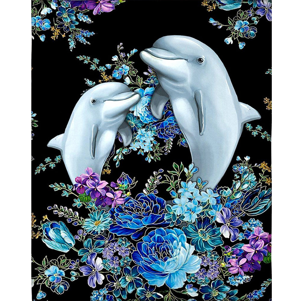Double Dolphins - Full Round Drill Diamond Painting 40*50CM