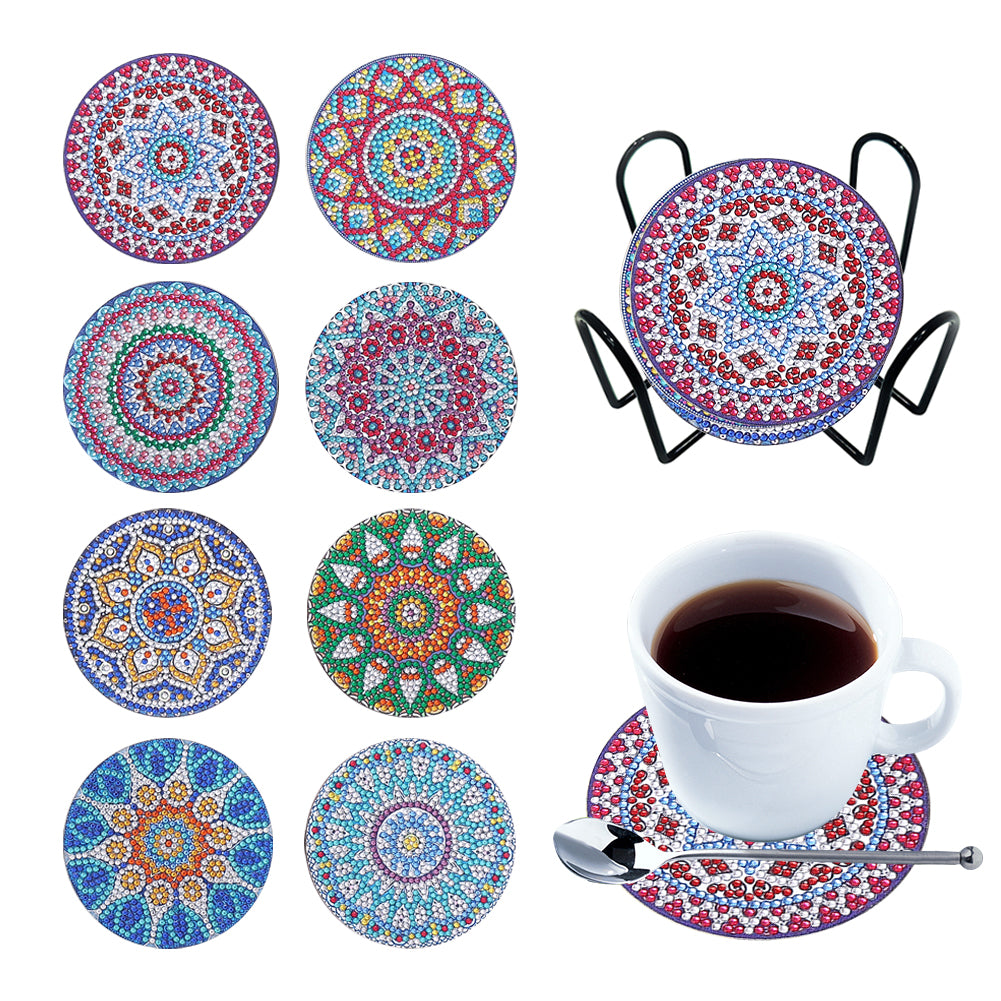 8PCS Wooden Special Shape Diamond Painting Art Coaster Kit (Mandala)