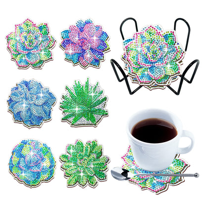 6PCS Wooden Special Shape Diamond Painting Art Coaster Kit (Succulent)