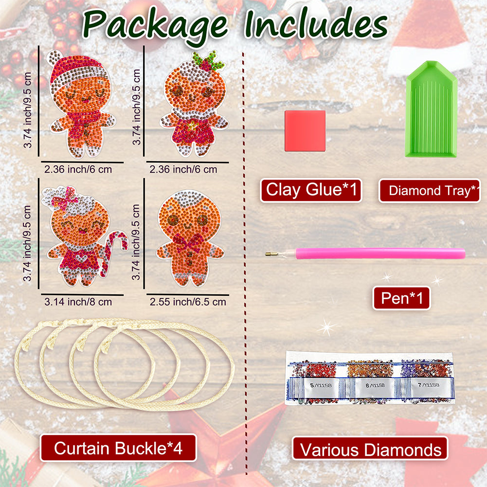 4PCS Diamond Painting Xmas Hanging Ornament Drapes Rope (Gingerbread Man #1)