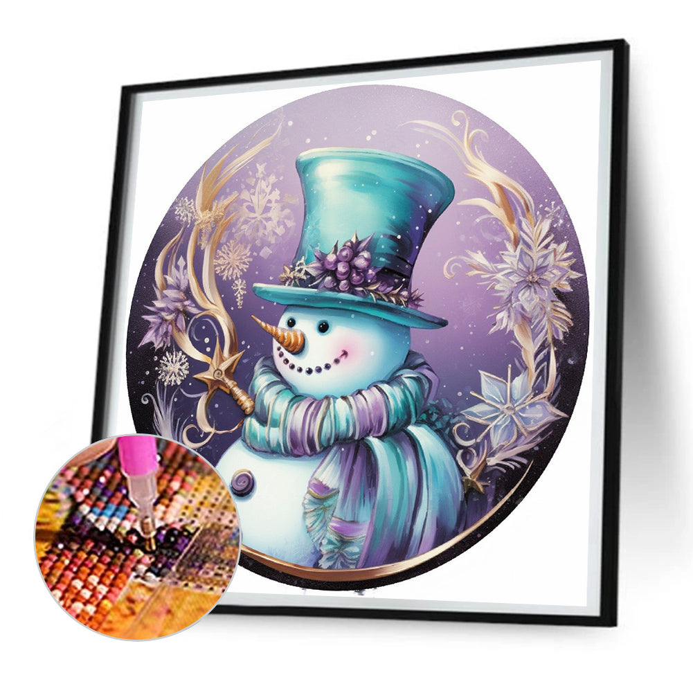 Round Sign Christmas Snowman - Full Round Drill Diamond Painting 30*30CM