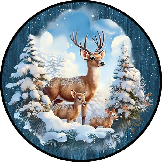 Round Card Christmas Elk - Full Round Drill Diamond Painting 30*30CM