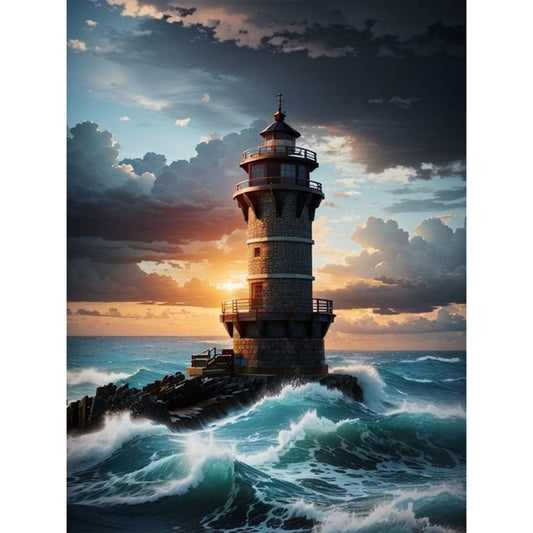 Sea Lighthouse - Full Round Drill Diamond Painting 30*40CM