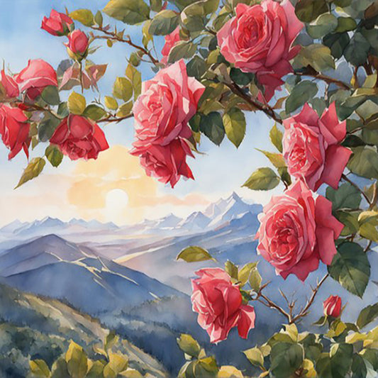 Red Rose On Branch - Full Round Drill Diamond Painting 40*40CM