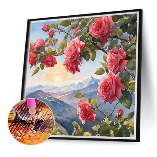 Red Rose On Branch - Full Round Drill Diamond Painting 40*40CM