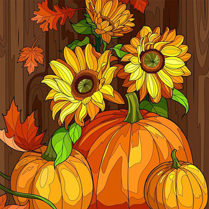 Pumpkins And Sunflowers - Full Round Drill Diamond Painting 30*30CM