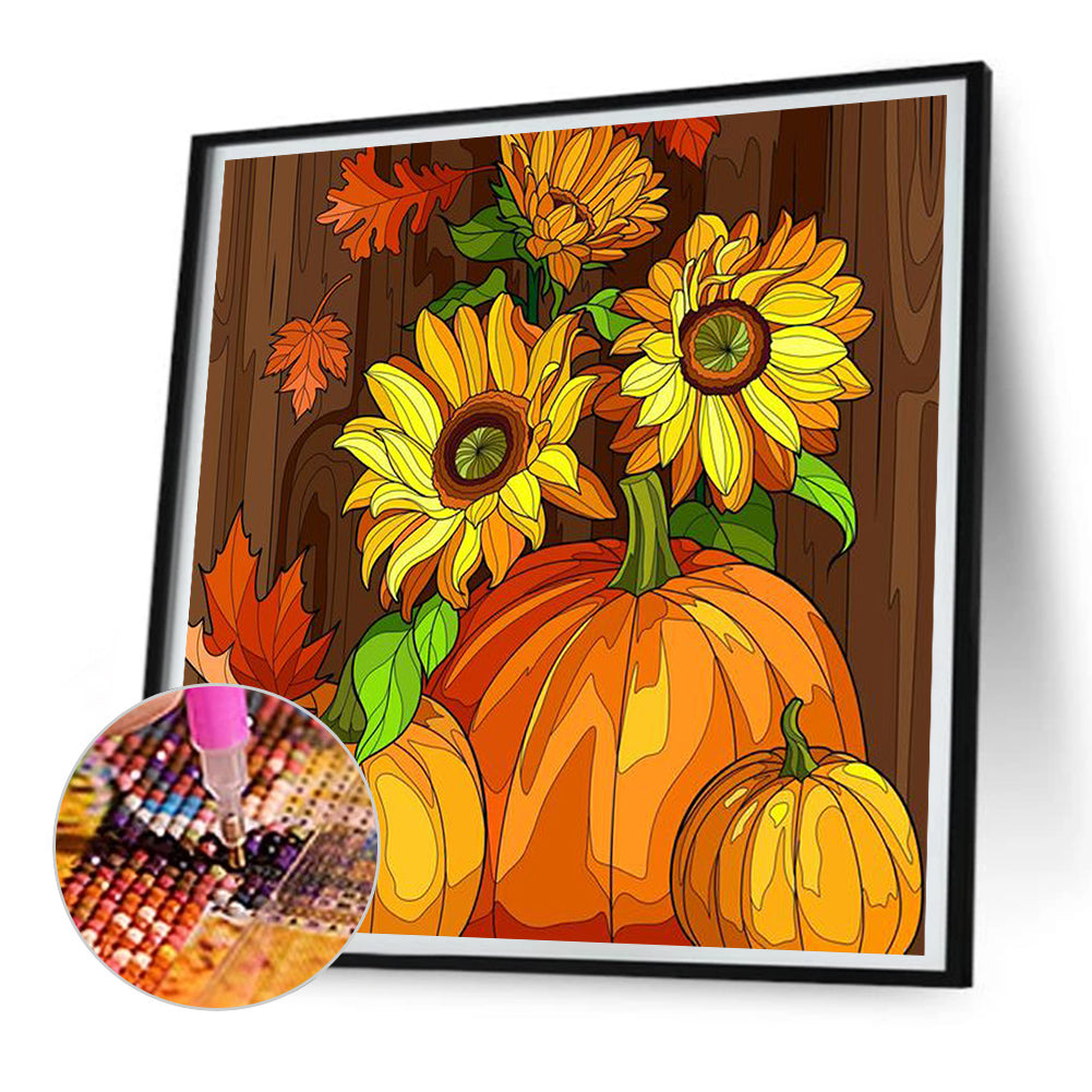 Pumpkins And Sunflowers - Full Round Drill Diamond Painting 30*30CM