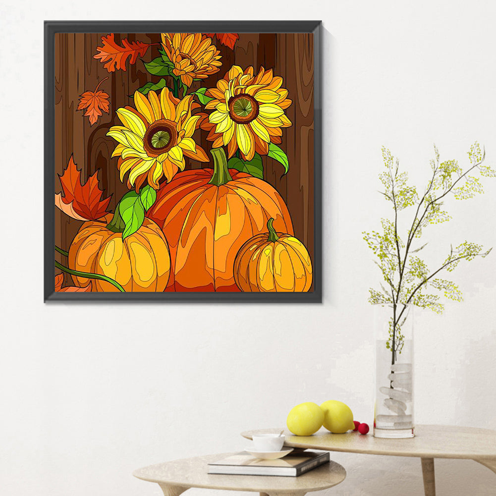 Pumpkins And Sunflowers - Full Round Drill Diamond Painting 30*30CM