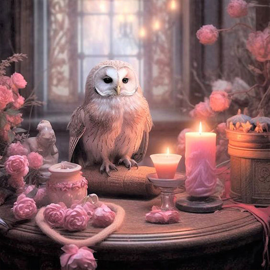 Owl And Rose - Full Round Drill Diamond Painting 30*30CM