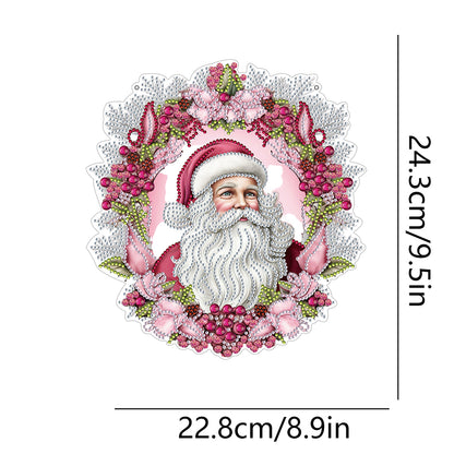 Acrylic Special Shape Diamond Painting Hanging Sign Pink Santa (#1)