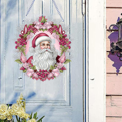 Acrylic Special Shape Diamond Painting Hanging Sign Pink Santa (#1)