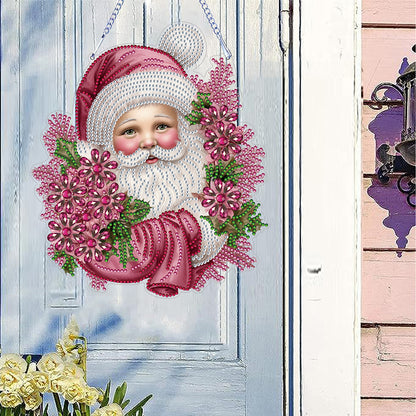 Acrylic Special Shape Diamond Painting Hanging Sign Pink Santa (#2)