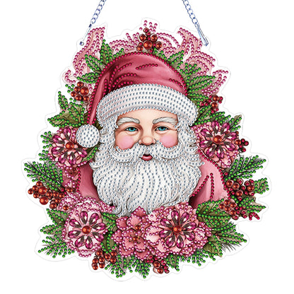 Acrylic Special Shape Diamond Painting Hanging Sign Pink Santa (#4)