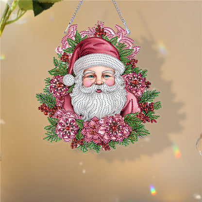 Acrylic Special Shape Diamond Painting Hanging Sign Pink Santa (#4)